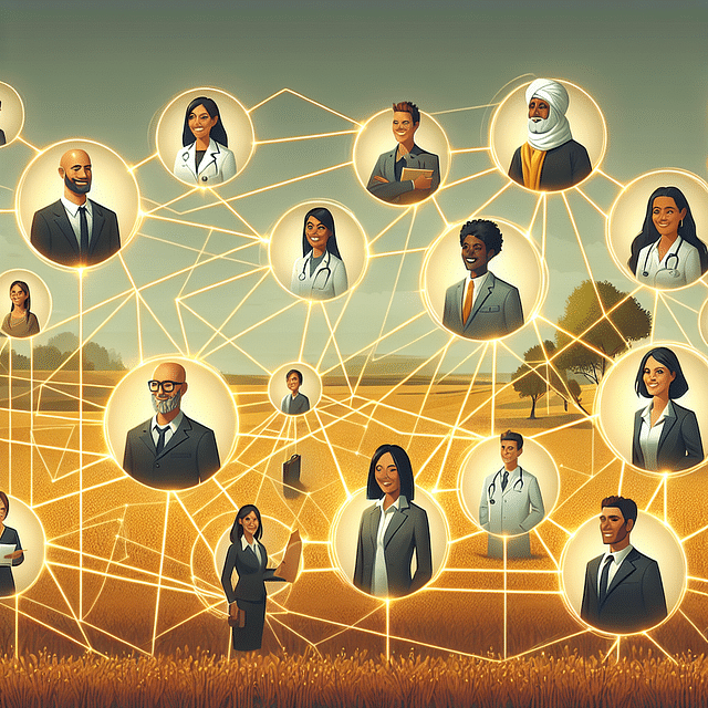 a network of professionals linked by golden threads