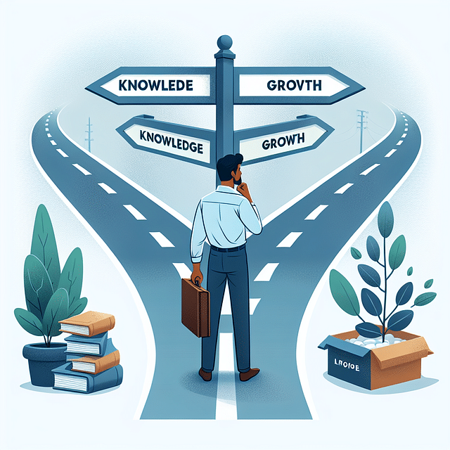 a person standing at the crossroads of knowledge and growth