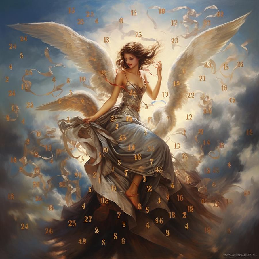Angel numbers floating in the sky symbolizing spiritual guidance