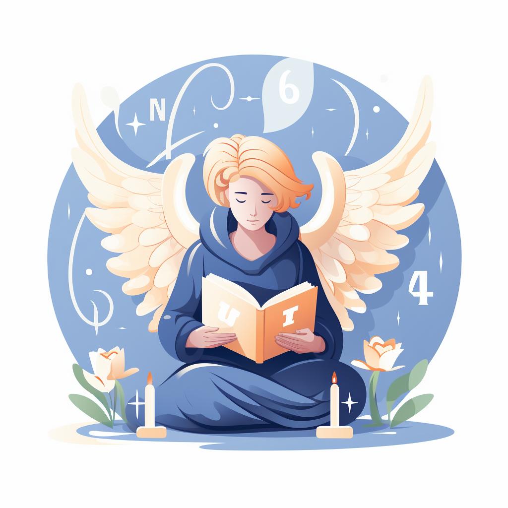 Person carefully studying a book about angel numbers